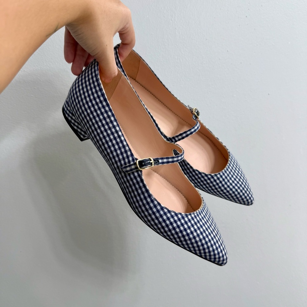 J. Crew Navy and White Gingham Checkered Flats (Mary Jane)